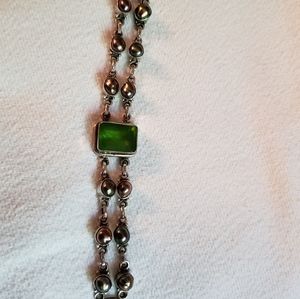 SS greenstone and colored pearl bracelet